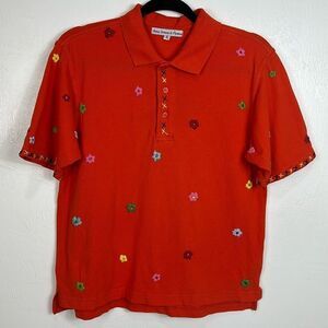 Antica Sartoria di Positano Floral Embroidered Short Sleeve Polo Shirt Size S